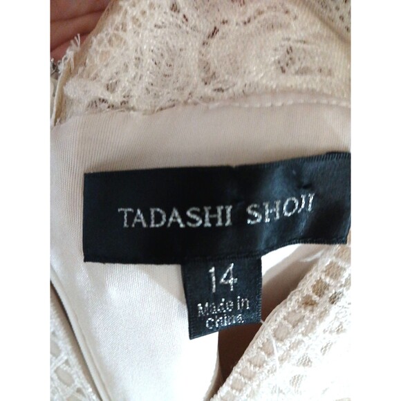 NWT TADASHI SHOJI Women's Sz 14 Black w/Ivory Lace Overlay Formal Dress Elegant! - Picture 3 of 13